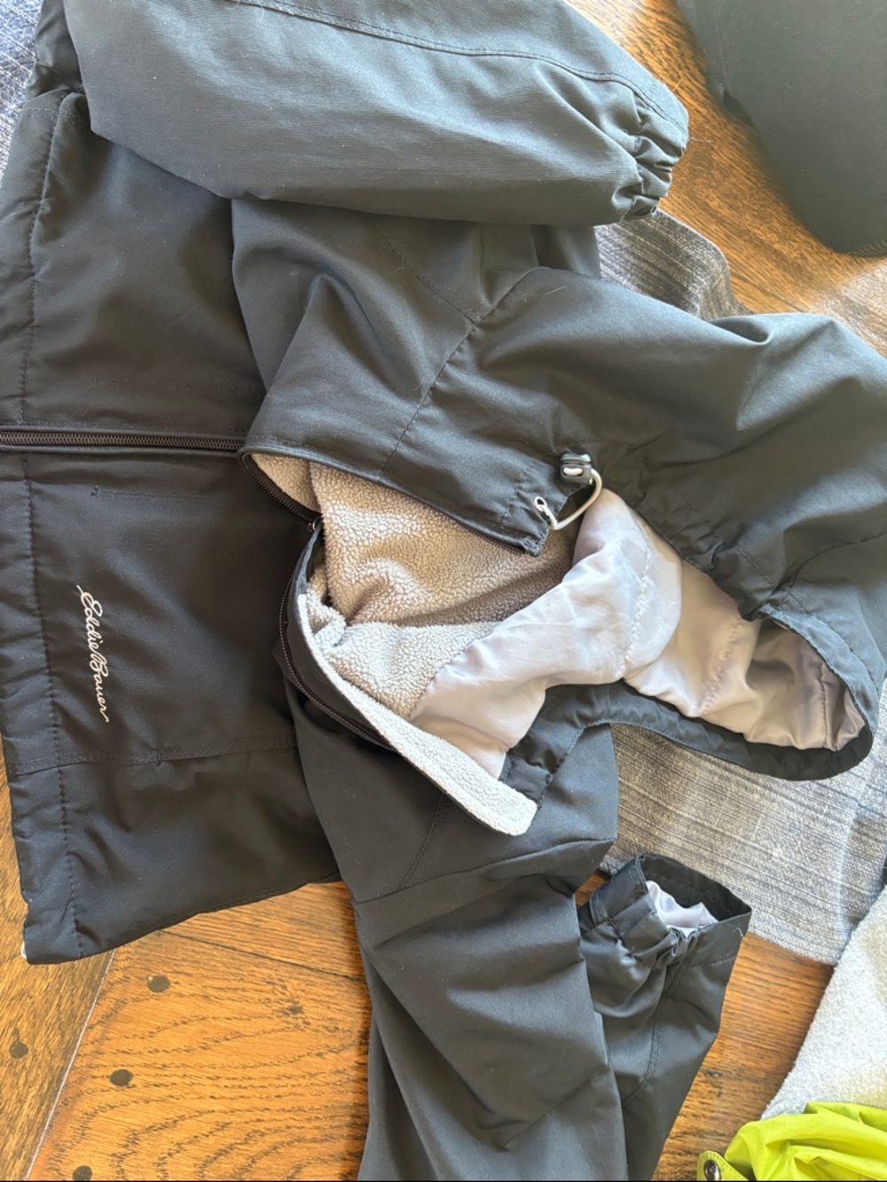 Eddie Bauer Black Kids Hooded Raincoat with Fleece Lining